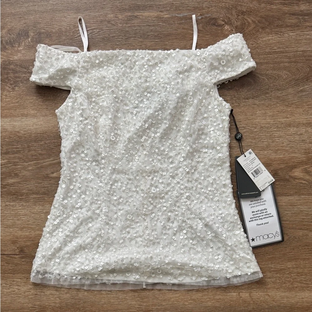 ADRIANNA PAPELL Womens Sequined Sleeveless Off Shoulder Party Top - Picture 3 of 10